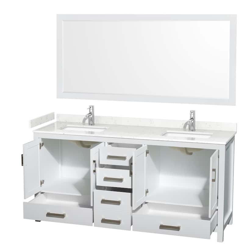 Sheffield Double Bathroom Vanity Set, Cultured Top, 70-Inch Mirror