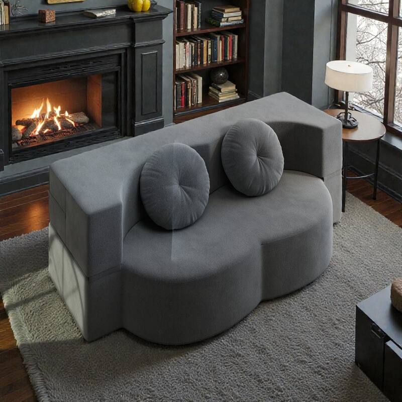 Convertible Floor Sofa Bed with 2 Pillows, Plush Corduroy Foam-Filled Folding Mattress, Full Size Sleeper, No Assembly Needed