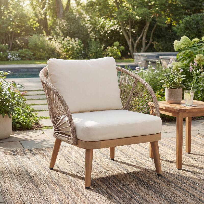 Christopher Knight Home - Outdoor Acacia Wood Club Chair with Curved Tub Design - Single - Natural+Beige