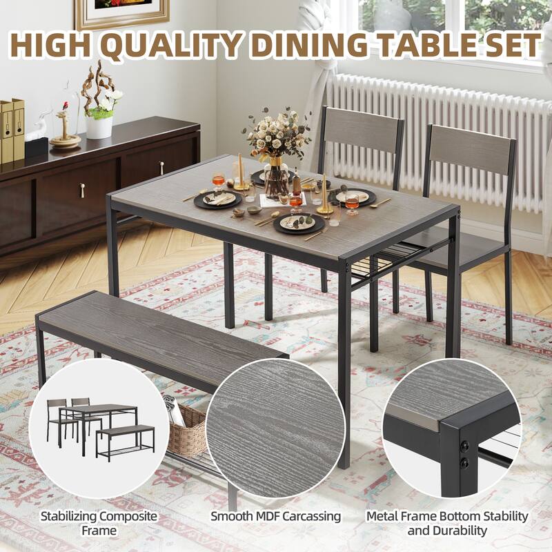 Space-Saving Dining Table Set for 4-6 People with Storage Shelf and Bench, Ideal for Living Room and Dining Room