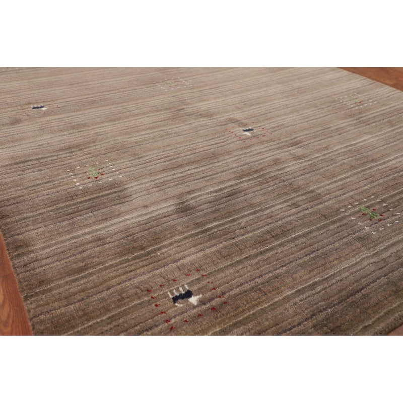 Striped Brown Gabbeh Oriental Area Rug Handmade Wool Carpet - 5'0"x 7'11"