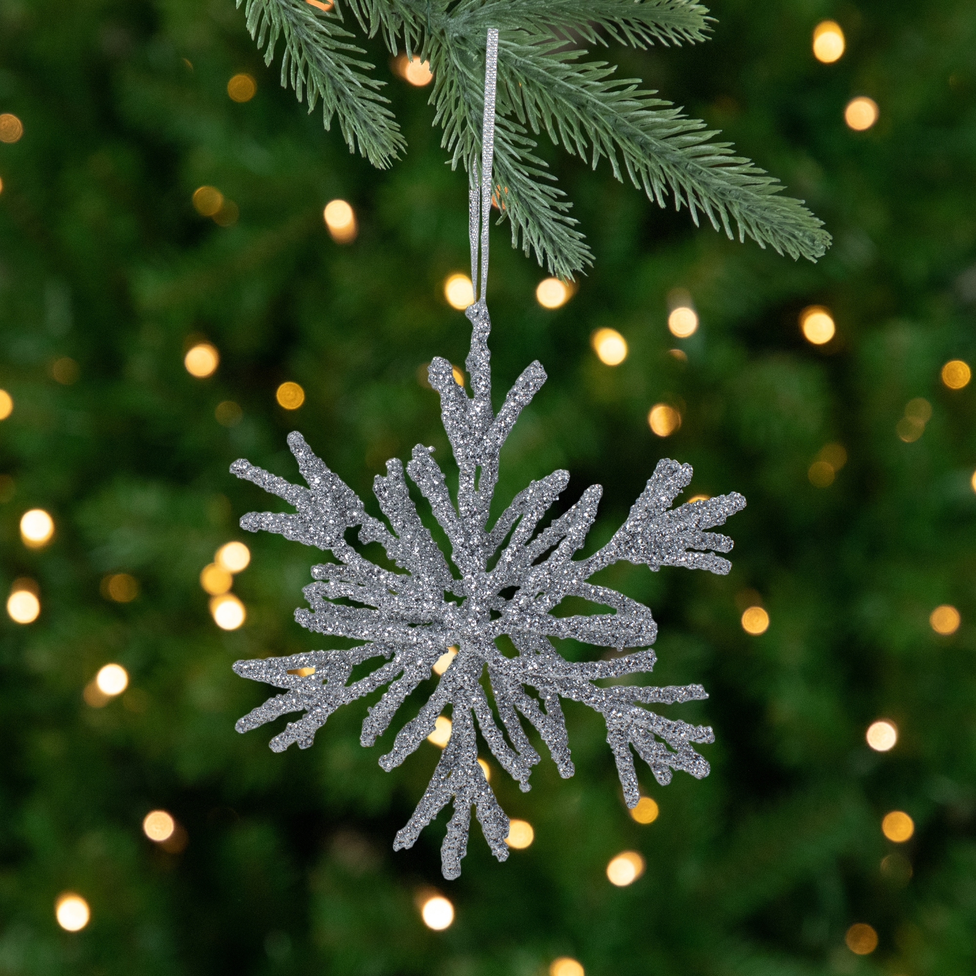 Glitter Snowflake Christmas Ornament - 7.5" - Silver