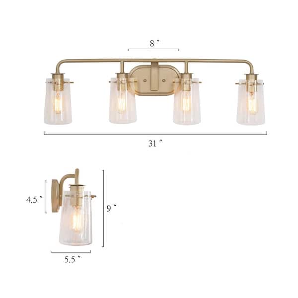 Mid-century Modern 4-Light Bathroom Vanity Lights Transitional Wall Sconces with Seeded Glass