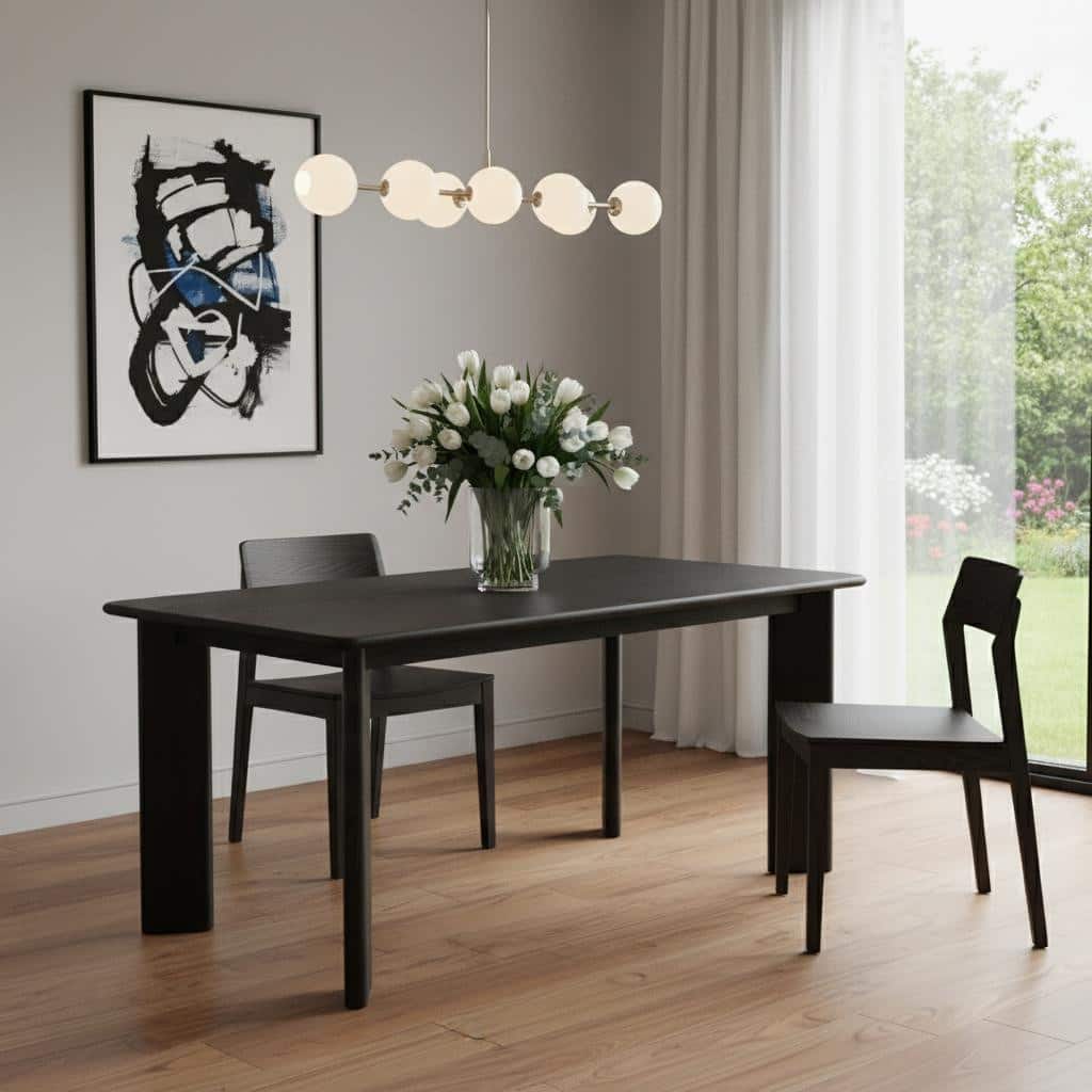 HomeRoots 66" Black Solid Wood Dining Table - 66.38 in. x 29.72 in. x 33.19 in.