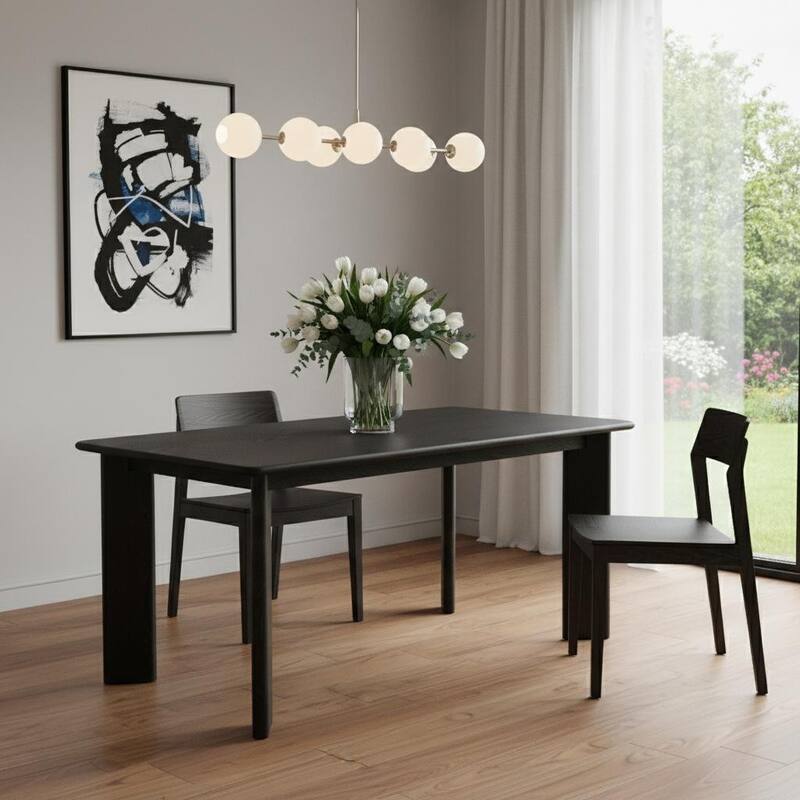 HomeRoots 66" Black Solid Wood Dining Table - 66.38 in. x 29.72 in. x 33.19 in. - Black - 66.38 in. x 29.72 in. x 33.19 in.