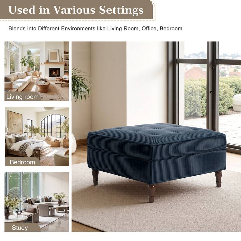 Modular Corduroy Tufted Storage Ottoman with Reversible Tabletop