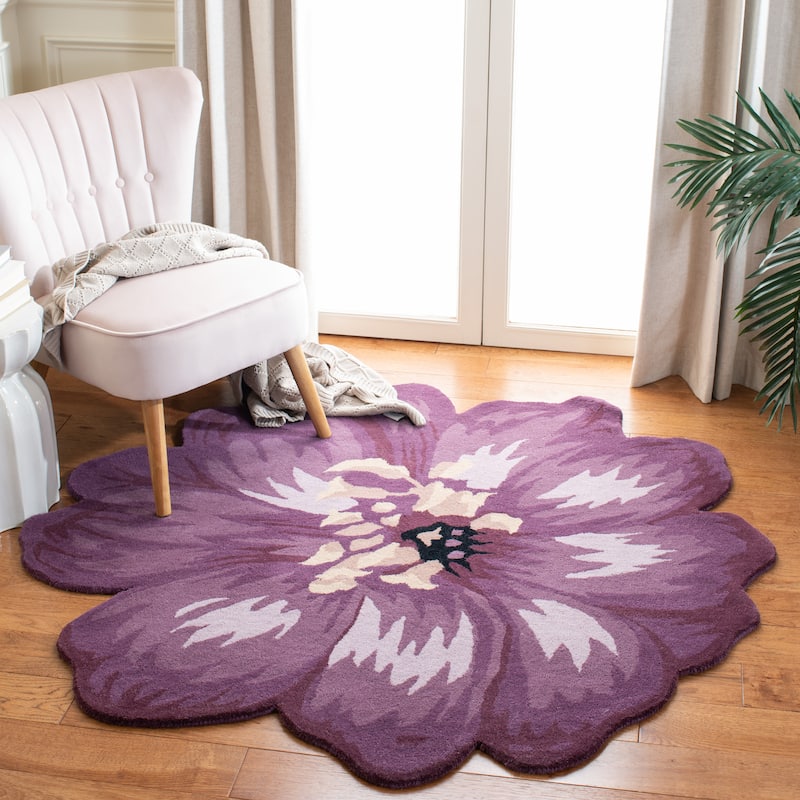 SAFAVIEH Handmade Novelty Alfrin Floral Wool Rug - 4' Round - Lilac