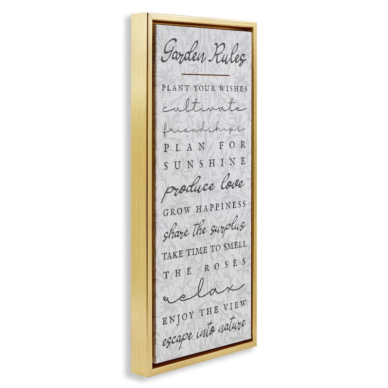 Stupell Garden Rules on Floral Pattern Framed Floater Canvas Wall Art Design By Lil' Rue