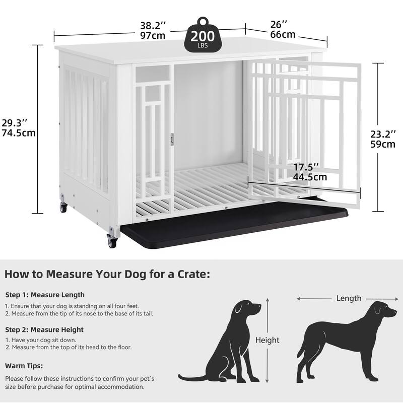 Dog Crate 32"/36" Furniture Wooden Side End Table with Wheels And Tray
