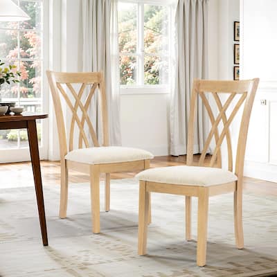 Off-White Dining Chairs Set of 2, Rubberwood Legs with Adjustable Glides, 23"H Chairs, KD Packing, Weight 250 lbs, Easy Clean
