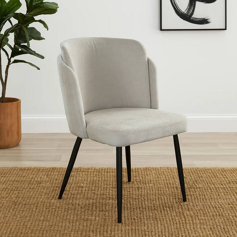 Griz Dining Side Chair Set of 2, Curved Back, Cream White Polyester, Black