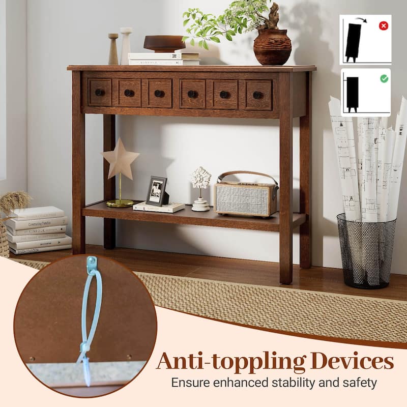 Costway Console Table 38" Narrow Accent Sofa Table with 2 Drawers & - Espresso - See Details