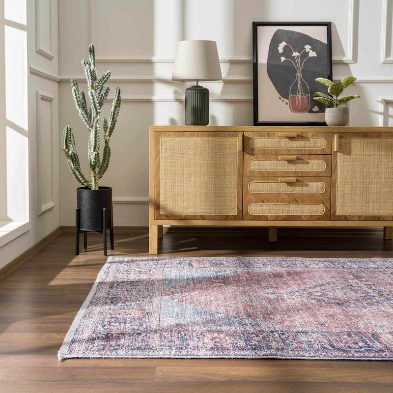 Hauteloom HOLI Living Room, Bedroom Machine Washable Area Rug - Light Blue, Green, Orange - 2' x 3' - 2' x 3'