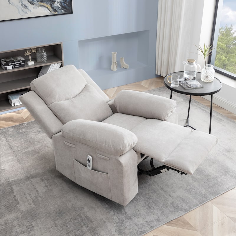 Velvet Fabric Power Recliner Chair with Massage and Heating