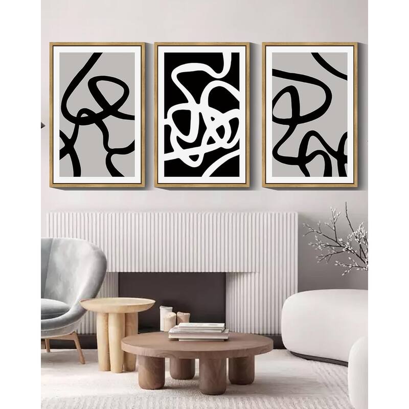 Black and White Lines Abstract Wall Art Ink Wash Minimalist