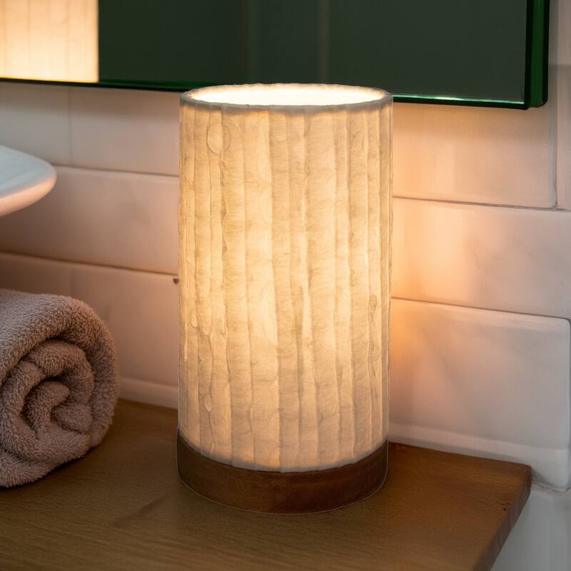 Eangee Handmade Mini Paper Cylinder Table Lamp, Handmade Paper Shade, Lines, 5 x 5 x 9 in.