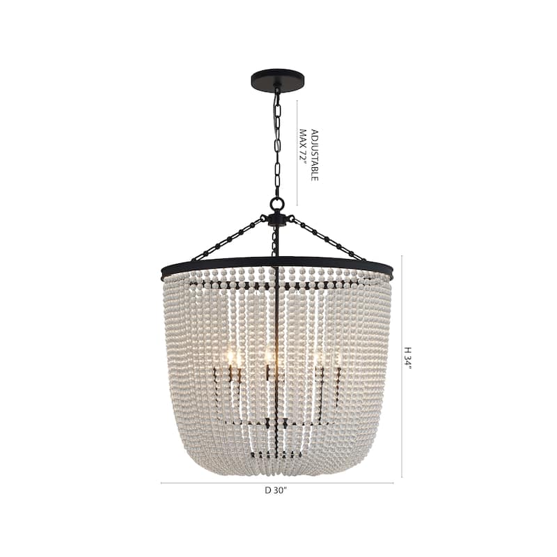 8-Light Satin Black Chandelier With Clear Beaded hanging Glass