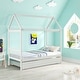 preview thumbnail 3 of 8, Twin Size House Bed Frame with Twin Size Trundle Bed and House Roof Frame for Kids - White Wooden Platform Bed Frame