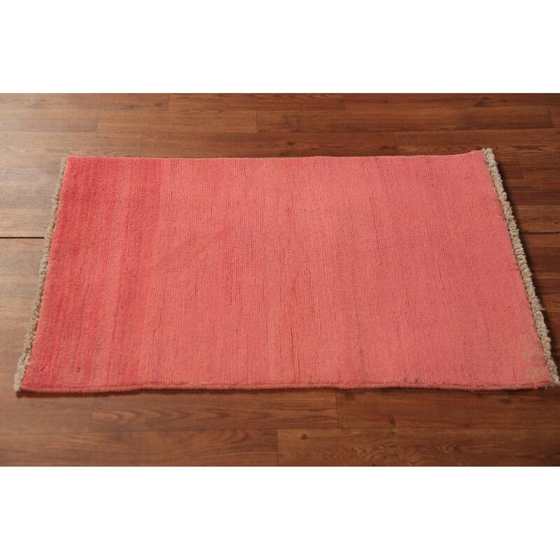 Pink Gabbeh Modern Rug Hand-Knotted Foyer Wool Carpet - 2'0" x 2'11"