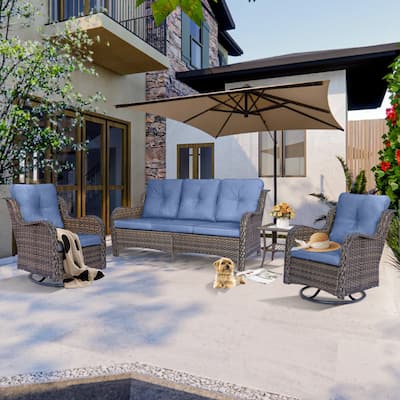 High Back Brown Wicker Outdoor Patio Conversation Sets with Swivel Chairs