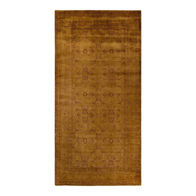Overton Hand Knotted Wool Vintage Inspired Modern Contemporary Overdyed Gold Area Rug - 6' 2" x 12' 7"