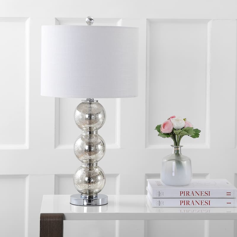 Ella 27" Glass Triple-Sphere LED Table Lamp, Mercury Silver/Chrome (Set of 2) by JONATHAN Y