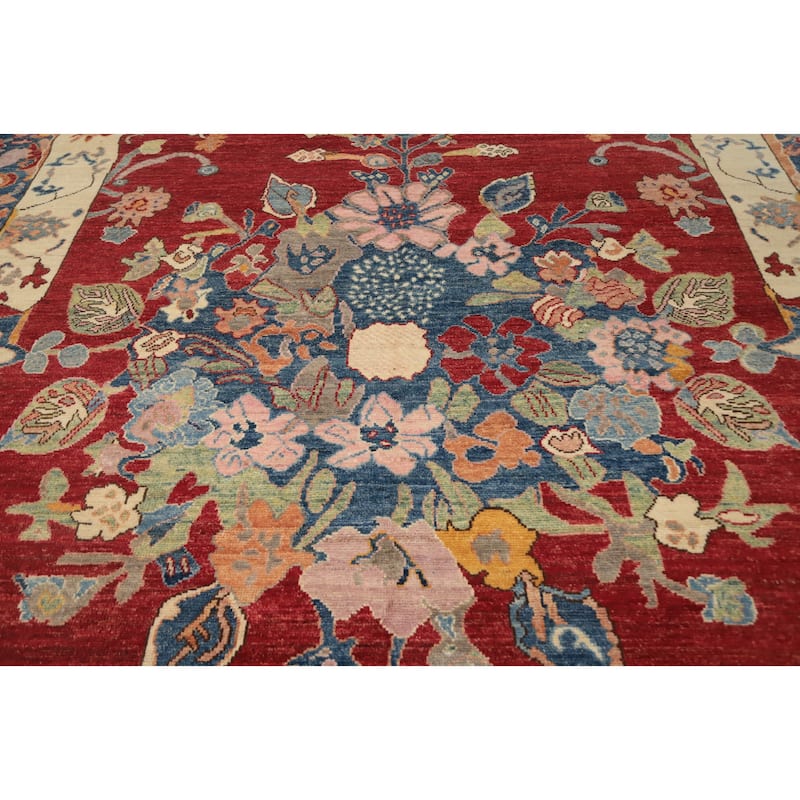 Hand Knotted Oriental 100% Wool Carpet Transitional Floral Red Oushak Area Rug - 9' 11'' X 8' 5''