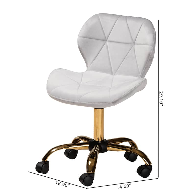 Savara Contemporary Glam and Luxe Velvet Fabric and Gold Metal Swivel Office Chair