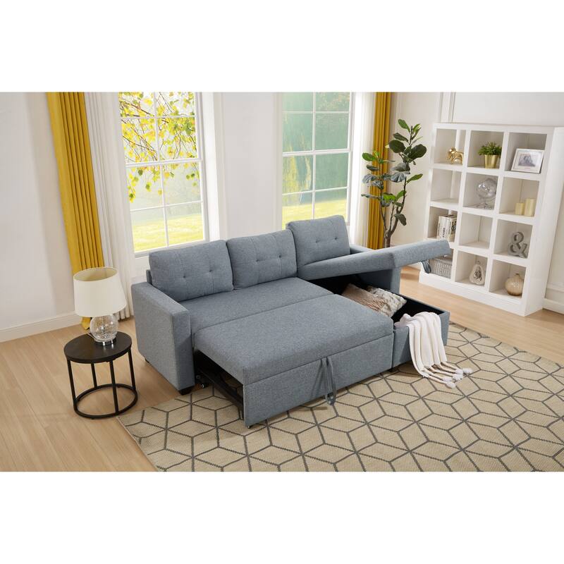 Pull Out Sofa Bed L-shape Sectional Couch Convertible Daybed wStorage Chaise
