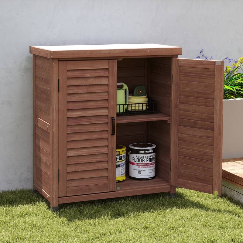 Outdoor Garden Potting Bench Table, Garden Wood Workstation with Storage Cabinet, Patio Storage Cabinet with Metal Table Top