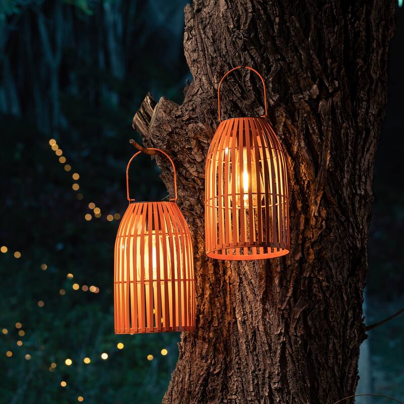Glitzhome Set of 2 Metal Solar Powered Outdoor Hanging Lantern