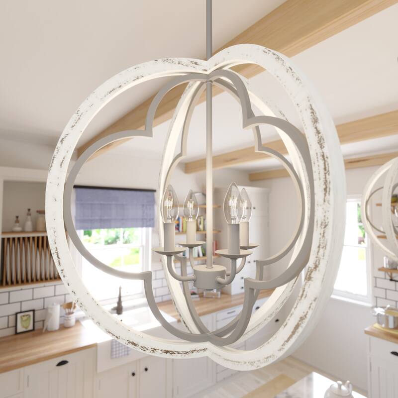 Hunter 24" Gablecrest 4-Light Pendant - Kitchen Island, Dining, Entry - Farmhouse, French Country, Distressed White - Painted Concrete and Rustic White