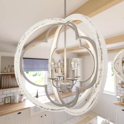 Hunter 24" Gablecrest 4-Light Pendant - Kitchen Island, Dining, Entry - Farmhouse, French Country, Distressed White
