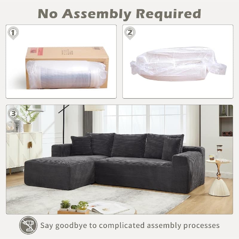 L-Shape 3-Seat Modular Sofa Memory Foam Sectional Couches with Oversized Chaise