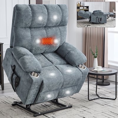 Dual Motor Infinite Position Power Lift Recliner, with 8-Point Vibration Massage and Lumbar Heating,Dual Cup Holders