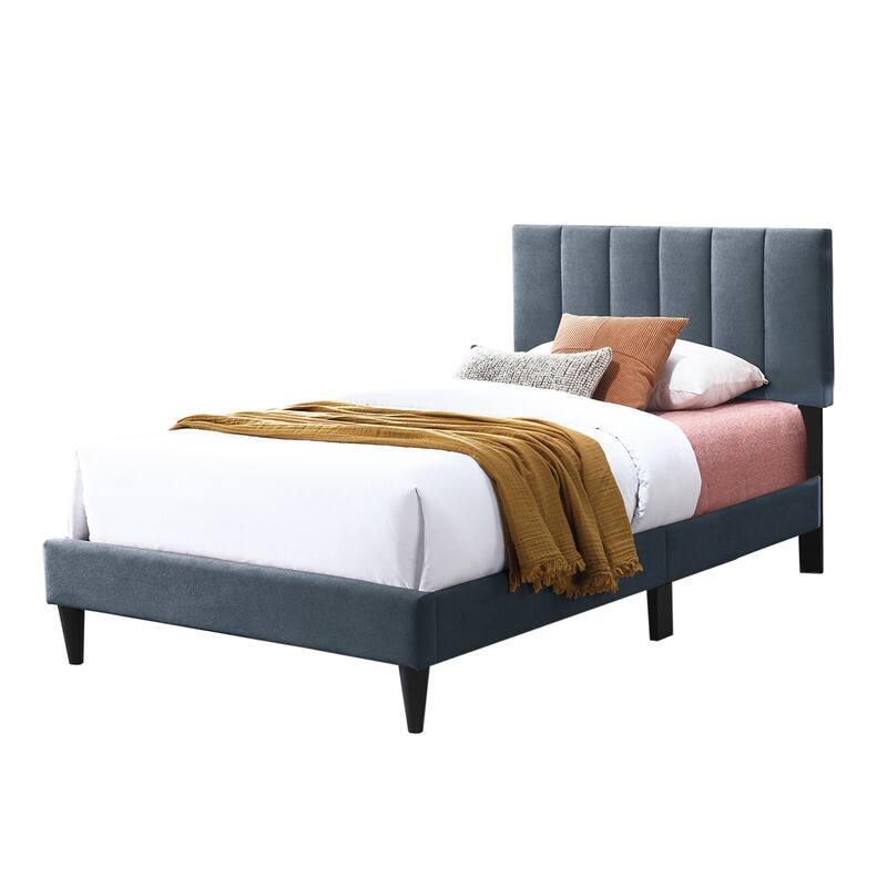 Brushed Linen Fabric Adjustable Headboard Full Bed with Channel Tufting Design - Charcoal