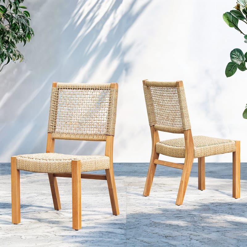 Cambridge Casual Seattle Teak Outdoor Dining Chair - Natural Teak / Honey Twist Wicker