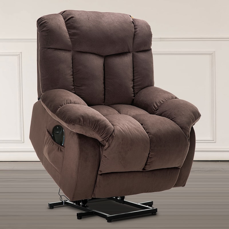 Power Lift Recliner Chair for Elderly, Heavy Duty & Safety Motion Reclining Mechanism-Fabric Sofa Living Room Chair - Coffee