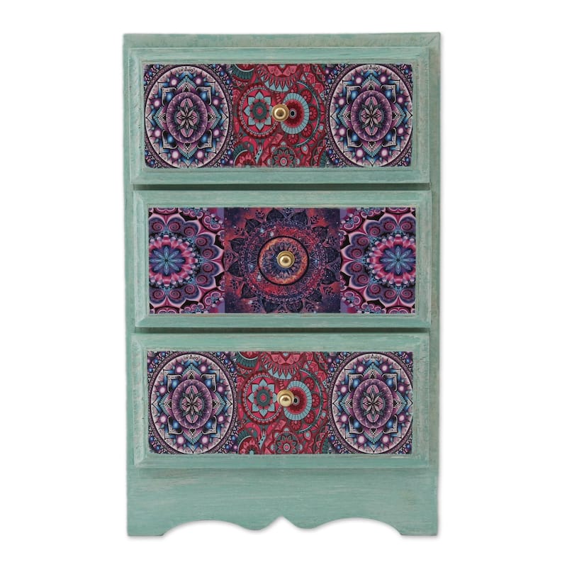 Novica Handmade Mandala Keeper Decoupage Wood Jewelry Chest