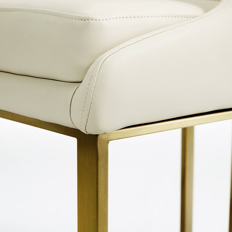 Modern Luxury Beige Dining Chair (Set of 2) PU Leather Upholstery, Gold Stainless Steel Base - 24.4