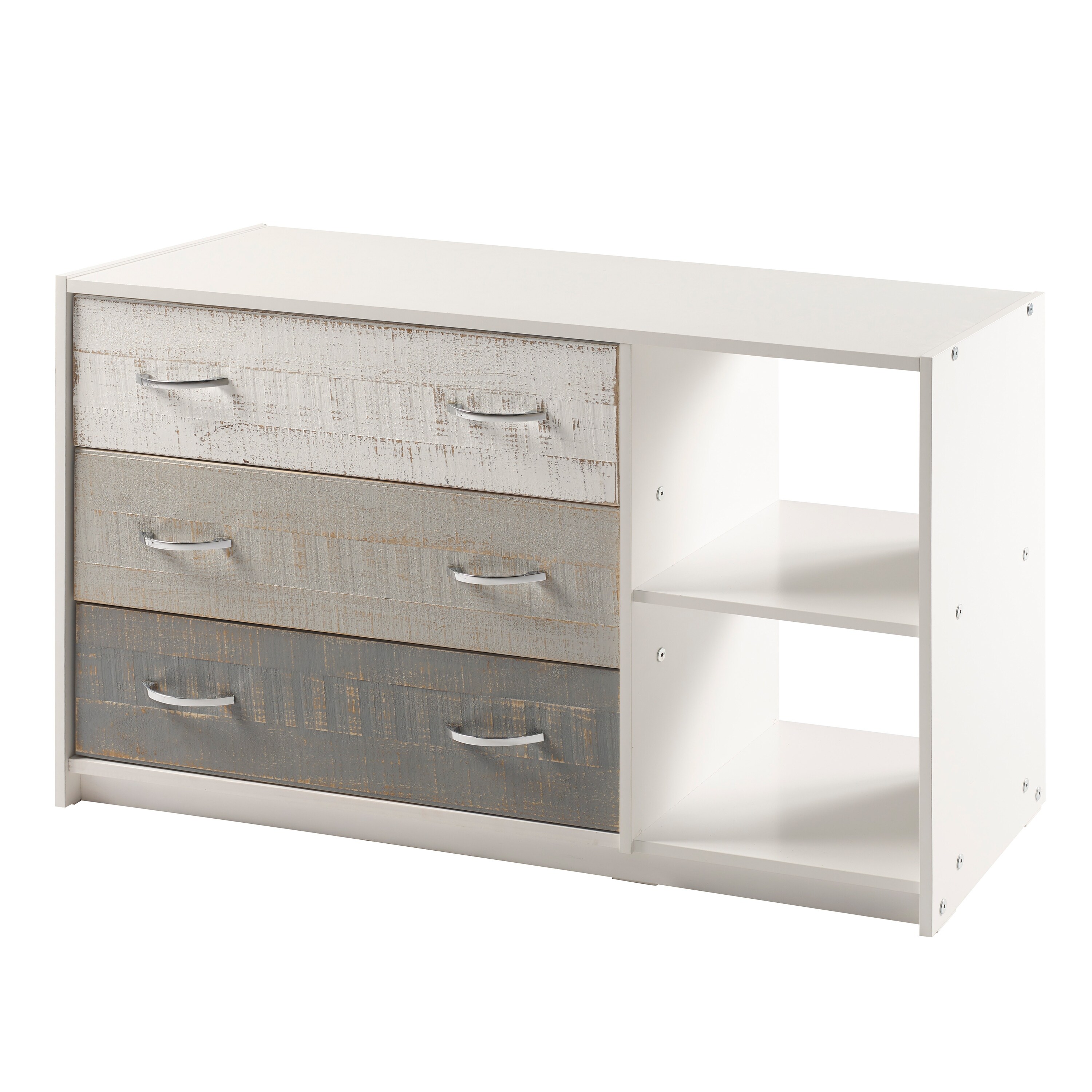 Two Tone 3 Drawer Chest with Shelves in Grey White Bed Bath