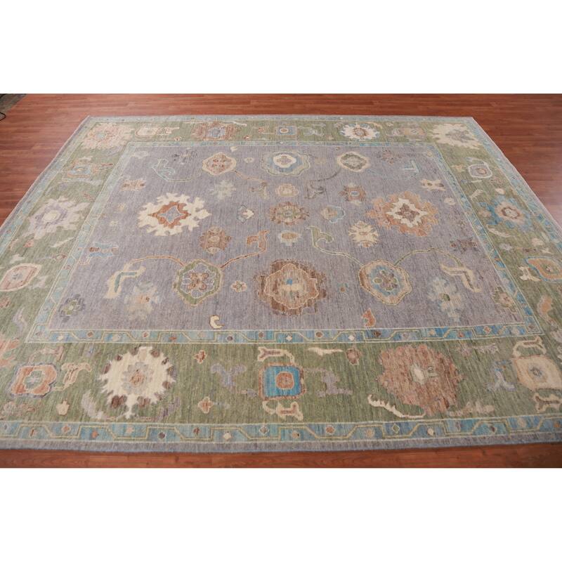 Hand Knotted Oriental 100% Wool Carpet Transitional All-Over Purples Oushak Area Rug - 9' 10'' X 8' 0''