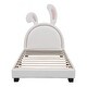 preview thumbnail 10 of 25, Twin Upholstered Leather Platform Bed with Rabbit Ornament White