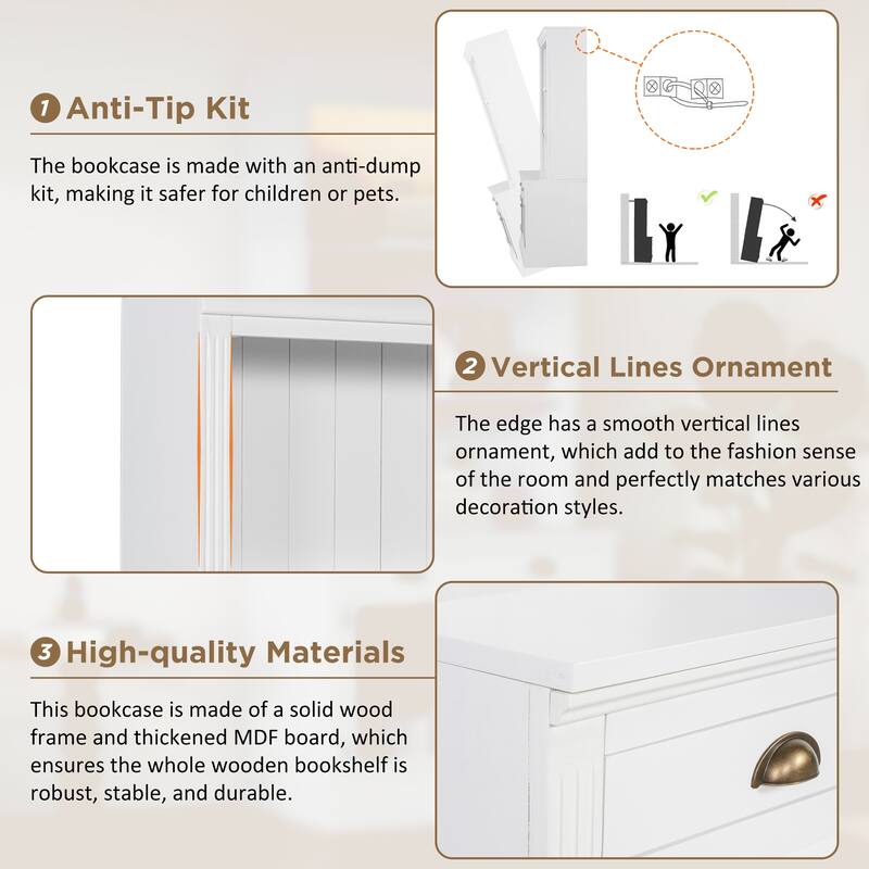 83.4" Large Bookshelf Suite with LED Lighting, 2-Piece Wood Storage Bookcase Set with Glass Doors, Drawers & Open Shelves