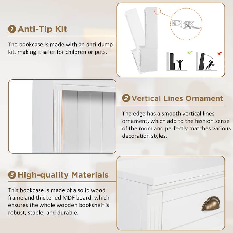 Modern Bookshelf Suite, 83.4" Wood Bookcase with Doors & Drawers, 4-Tier Large Storage Cabinet, Large LED Display Shelf