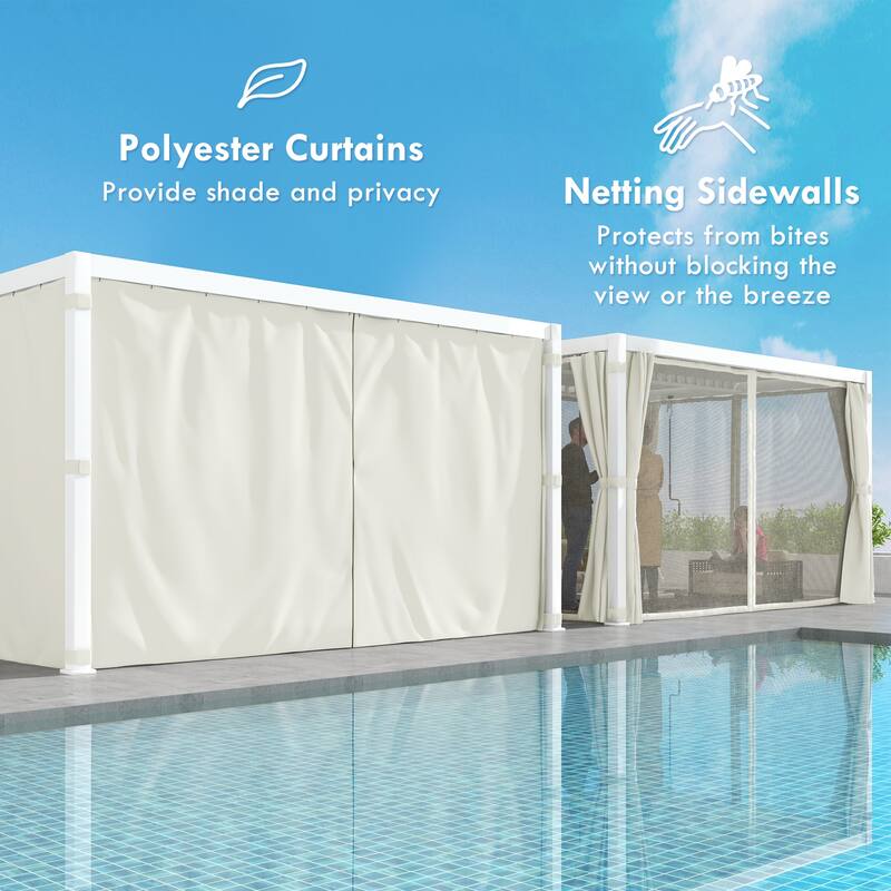 Outsunny 13' x 10' Outdoor Retractable Pergola with Sun Shade Aluminum Louvered Top, Pergola with Canopy, Curtains, and Netting