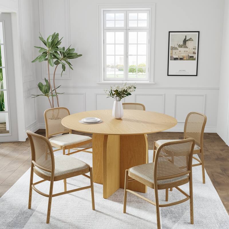 Solid Wood Round Dining Table with Finish and Elegant Arched Legs for Modern Dining Rooms & Kitchens