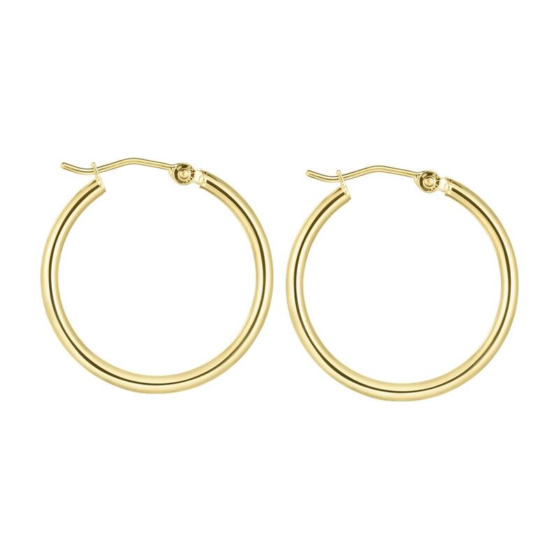 Curata 14k Yellow Gold 2x25mm Shiny Round Tube Hoop Fancy Earrings With Hinged Clasp