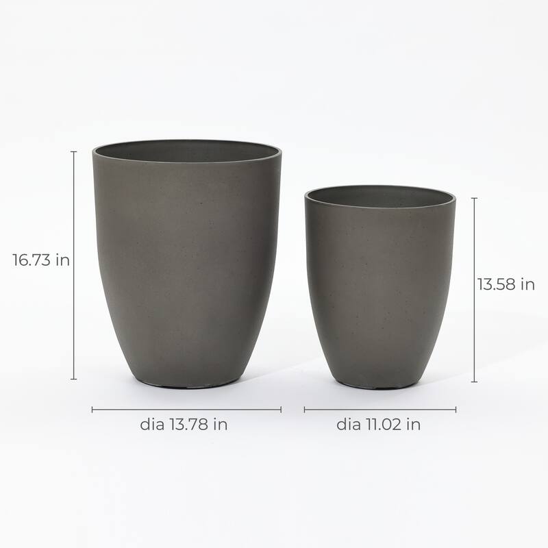 2-Piece HDPE Tall Tapered Round Plastic Pot Planters Set, Husky Gray