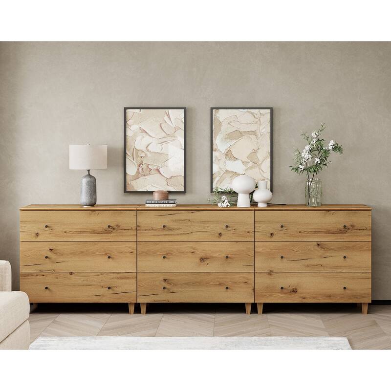 WAMPAT 9-Drawer Wide Dresser and Nightstands Set of 3 for Bedroom